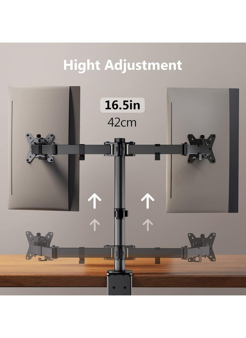 TIGER Dual Monitor Stand for 13 to 32 Inch Screens – Adjustable Monitor Arm Mount with Ergonomic Viewing Angle, Tilt ±45°, Swivel 180°, Rotate 360°, VESA 75/100mm – Space-Saving Desk Mount for Home & Office  - Image 4