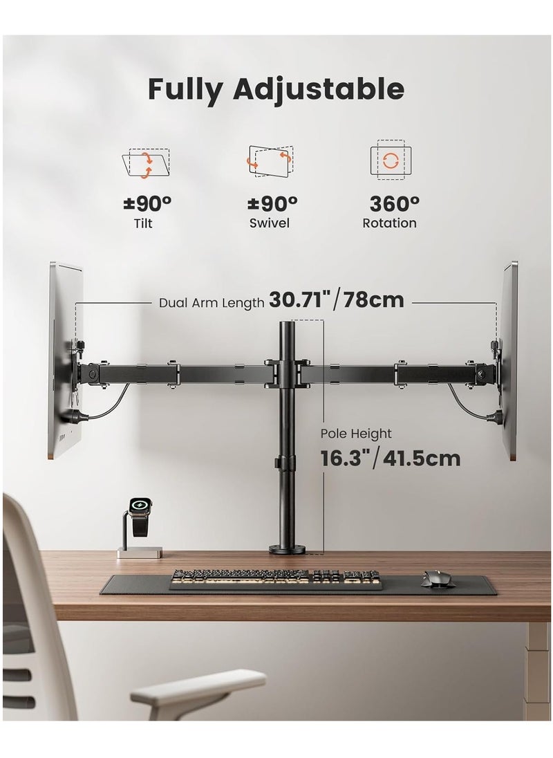 TIGER Dual Monitor Stand for 13 to 32 Inch Screens – Adjustable Monitor Arm Mount with Ergonomic Viewing Angle, Tilt ±45°, Swivel 180°, Rotate 360°, VESA 75/100mm – Space-Saving Desk Mount for Home & Office  - Image 2