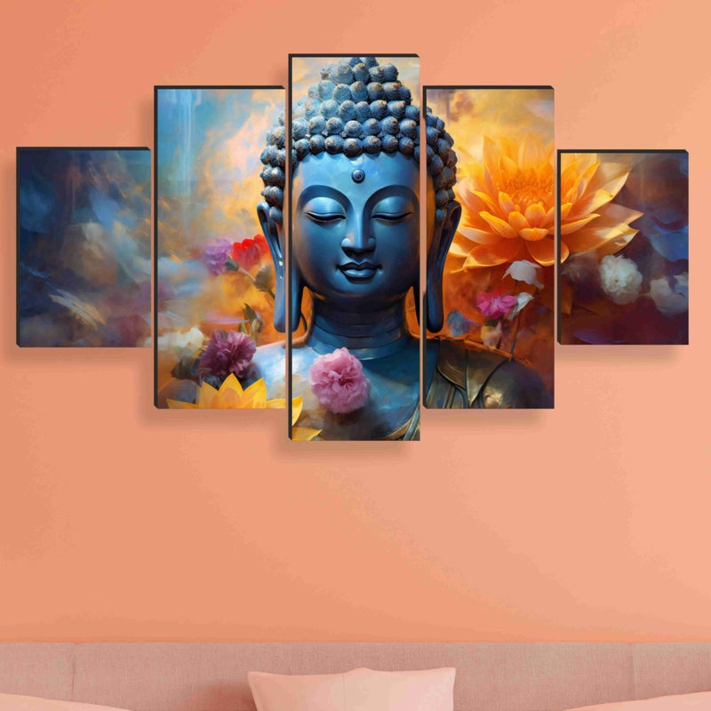 SAF Buddha Paintings for Wall Decoration - Set Of Five, 3d modern art Painting for Living Room Large Size with Frames for Home Decoration, Hotel, Office 76.2 cm x 45 cm SANFPNLS35451 - Image 4