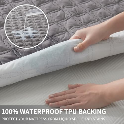 BEDLORE حماية مرتبة مقاومة للماء 2 عبوة، حجم توأم، وسادة مرتبة صامتة مع جيب عميق تناسب 6"-15"، غطاء مرتبة فردية مقاوم للأوساخ لغرفة النوم، غرفة السكن (رمادي) - Image 2