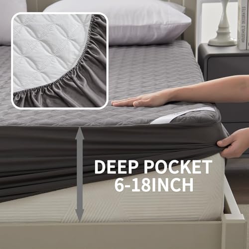 BEDLORE حماية مرتبة مقاومة للماء 2 عبوة، حجم توأم، وسادة مرتبة صامتة مع جيب عميق تناسب 6"-15"، غطاء مرتبة فردية مقاوم للأوساخ لغرفة النوم، غرفة السكن (رمادي) - Image 4