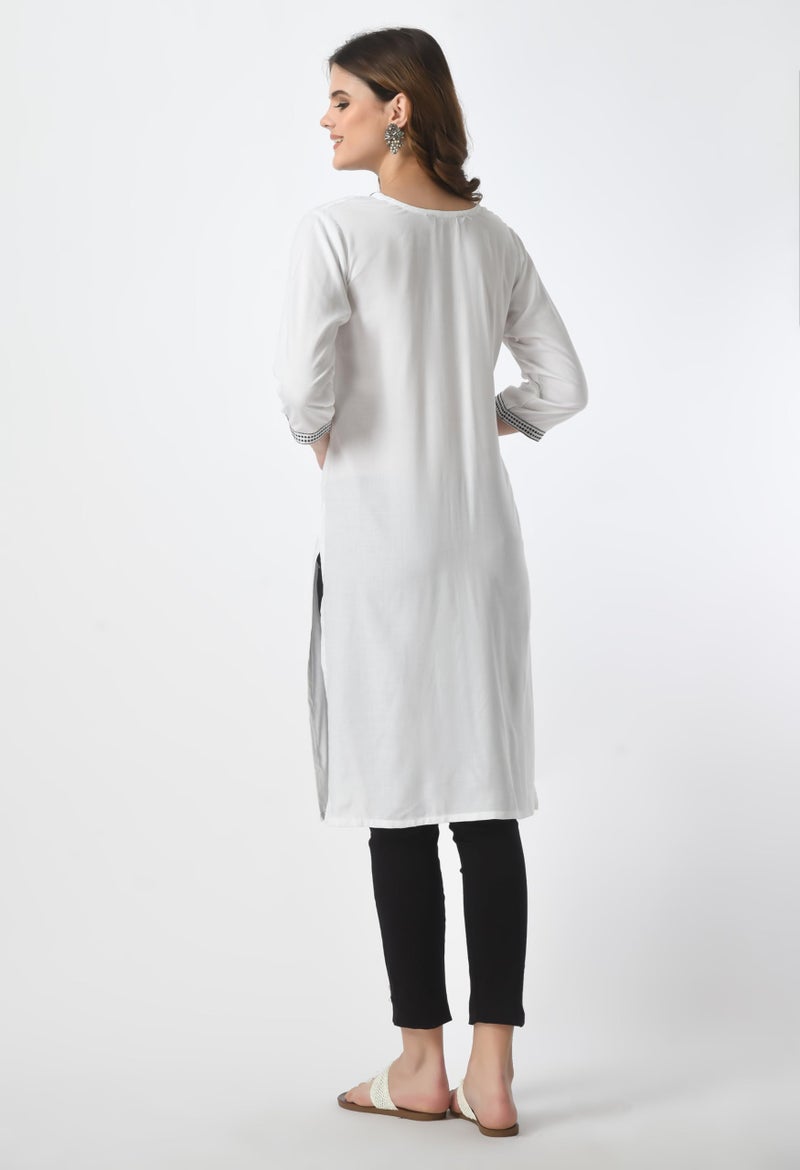 LIBOZA Store LIBOZA Kurta for Women – Lakhnowi Chikankari Embroidered Ladies Kurti, Stylish Girls Top, Ethnic Full Kurtas, Straight Design Kurtis for Woman White - Image 2
