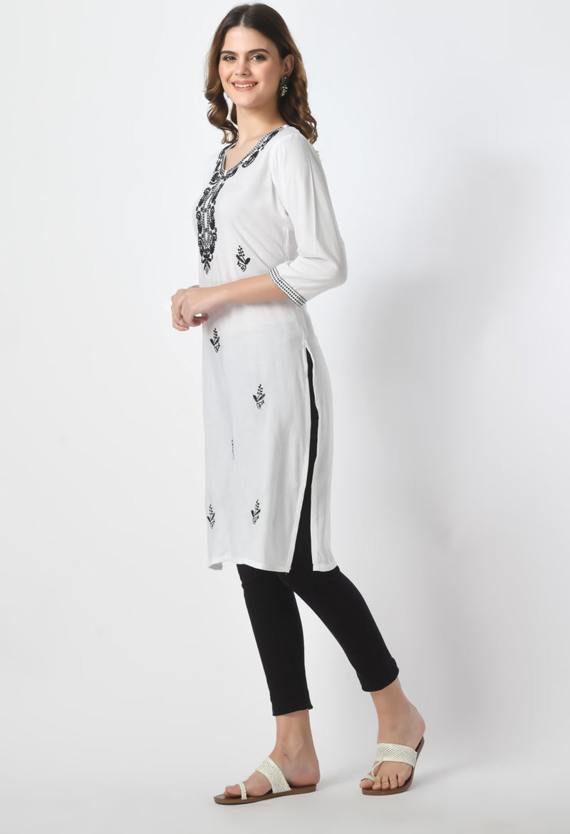LIBOZA Store LIBOZA Kurta for Women – Lakhnowi Chikankari Embroidered Ladies Kurti, Stylish Girls Top, Ethnic Full Kurtas, Straight Design Kurtis for Woman White - Image 4
