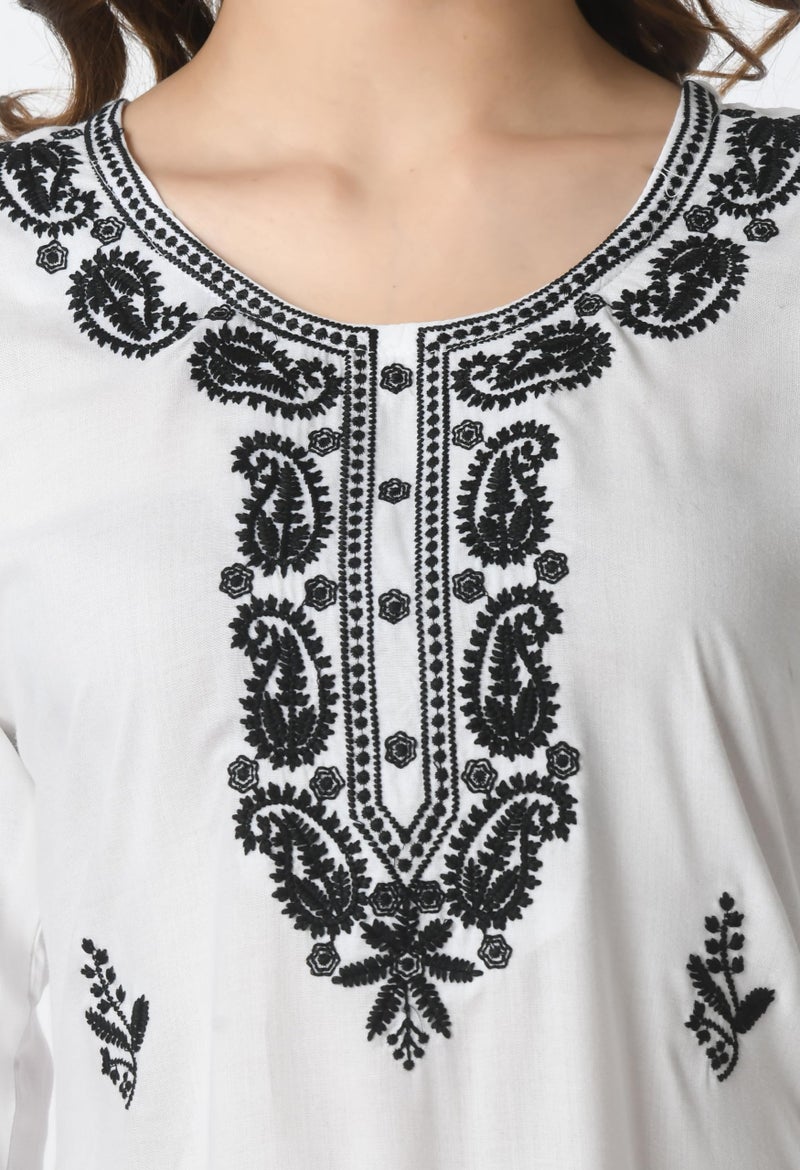 LIBOZA Store LIBOZA Kurta for Women – Lakhnowi Chikankari Embroidered Ladies Kurti, Stylish Girls Top, Ethnic Full Kurtas, Straight Design Kurtis for Woman White - Image 3