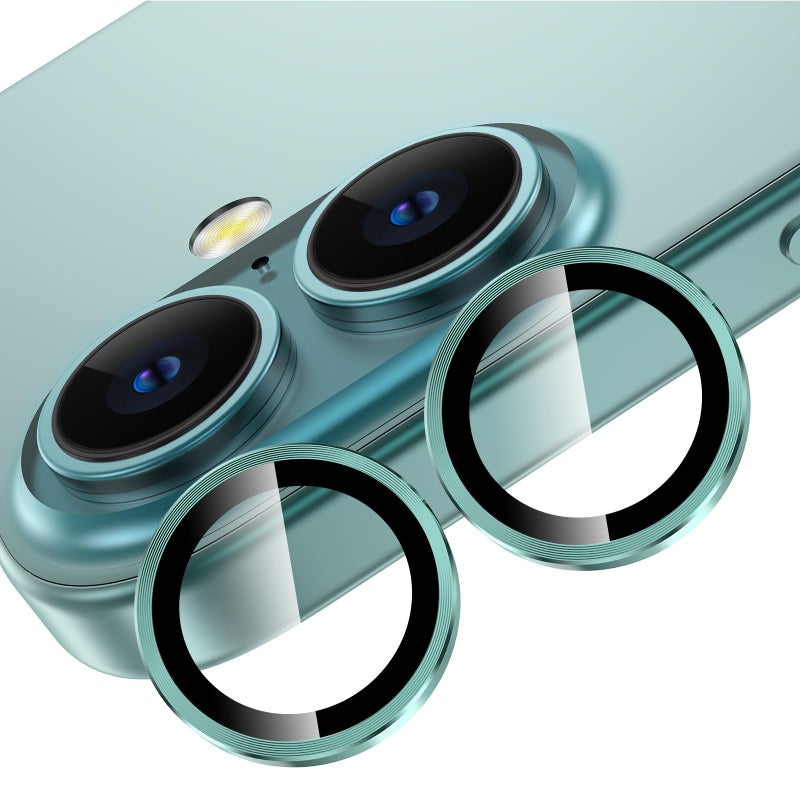 YWXTW for iPhone 16 Plus/iPhone 16 Camera Lens Protector, Individual Anti Scratch Metal Ring Tempered Glass Camera Screen Protector for iPhone 16 Accessories, Case Friendly (Teal) - Image 1