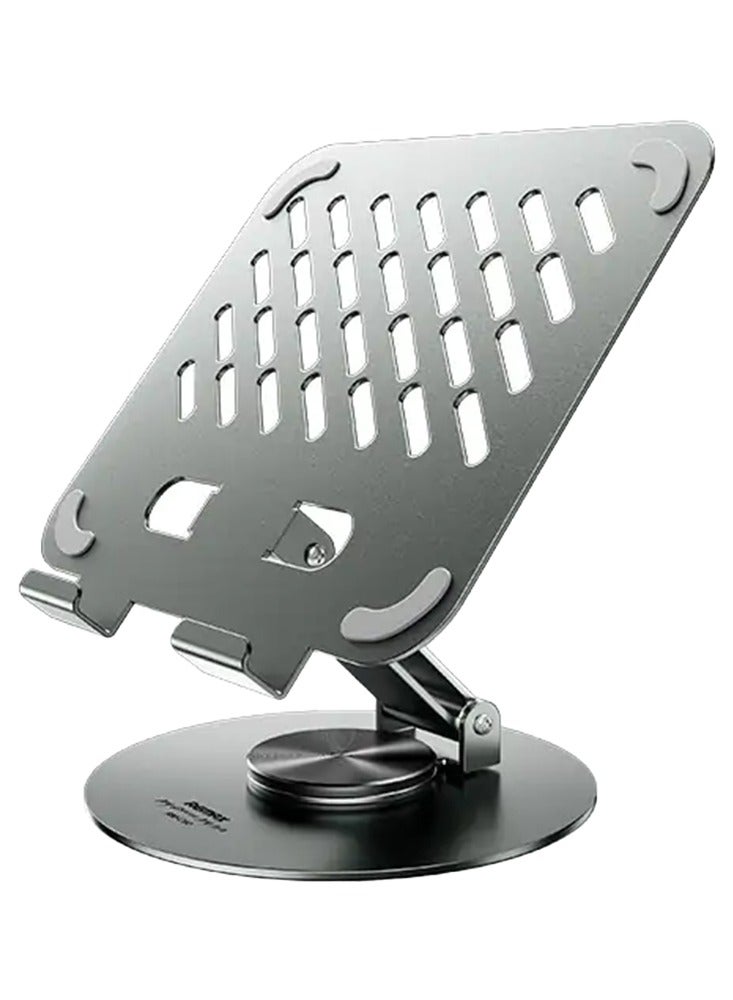 High-quality foldable metal iPad and mobile stand with a stylish metal design, 360° rotation for an ideal viewing experience, supports ventilation to cool devices and preserve their lifespan, suitable for iPad and mobile phones, easy to store and carry, and ideal for studying, working or watching content anywhere  - Image 1