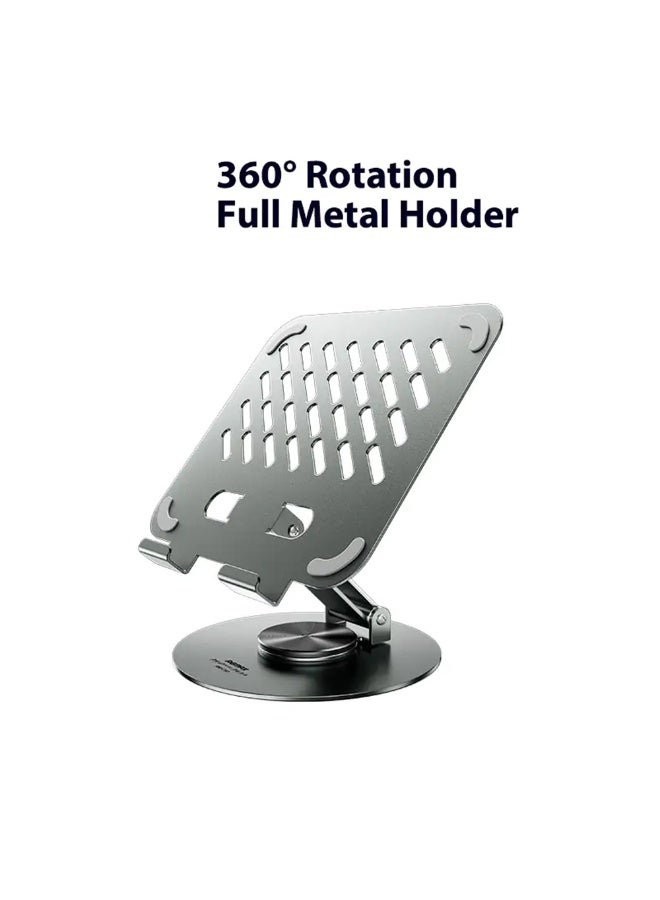 High-quality foldable metal iPad and mobile stand with a stylish metal design, 360° rotation for an ideal viewing experience, supports ventilation to cool devices and preserve their lifespan, suitable for iPad and mobile phones, easy to store and carry, and ideal for studying, working or watching content anywhere  - Image 2