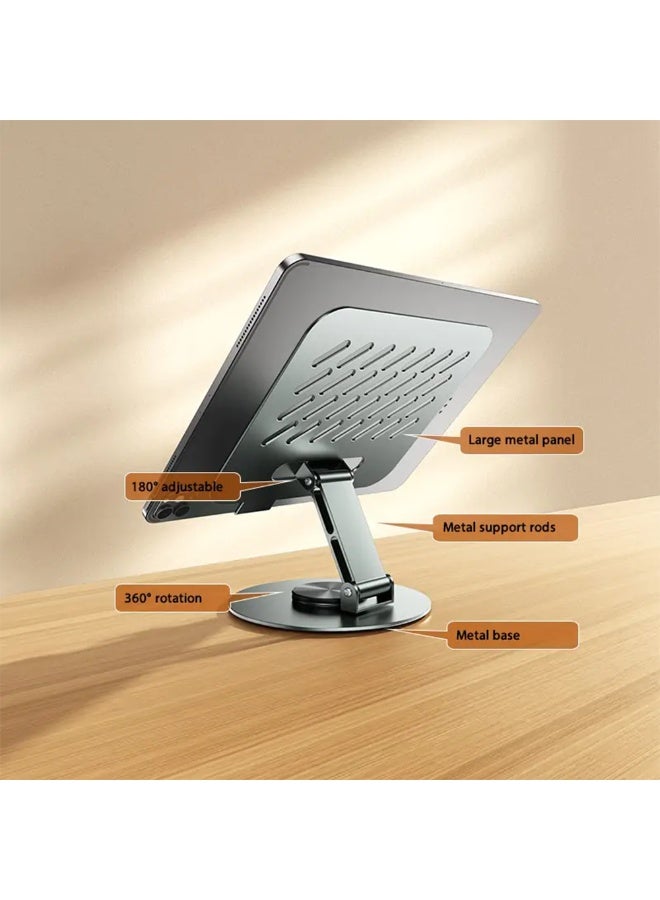 High-quality foldable metal iPad and mobile stand with a stylish metal design, 360° rotation for an ideal viewing experience, supports ventilation to cool devices and preserve their lifespan, suitable for iPad and mobile phones, easy to store and carry, and ideal for studying, working or watching content anywhere  - Image 4