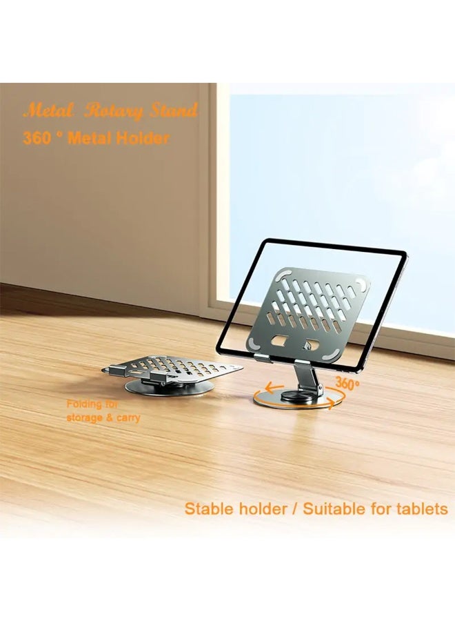 High-quality foldable metal iPad and mobile stand with a stylish metal design, 360° rotation for an ideal viewing experience, supports ventilation to cool devices and preserve their lifespan, suitable for iPad and mobile phones, easy to store and carry, and ideal for studying, working or watching content anywhere  - Image 5