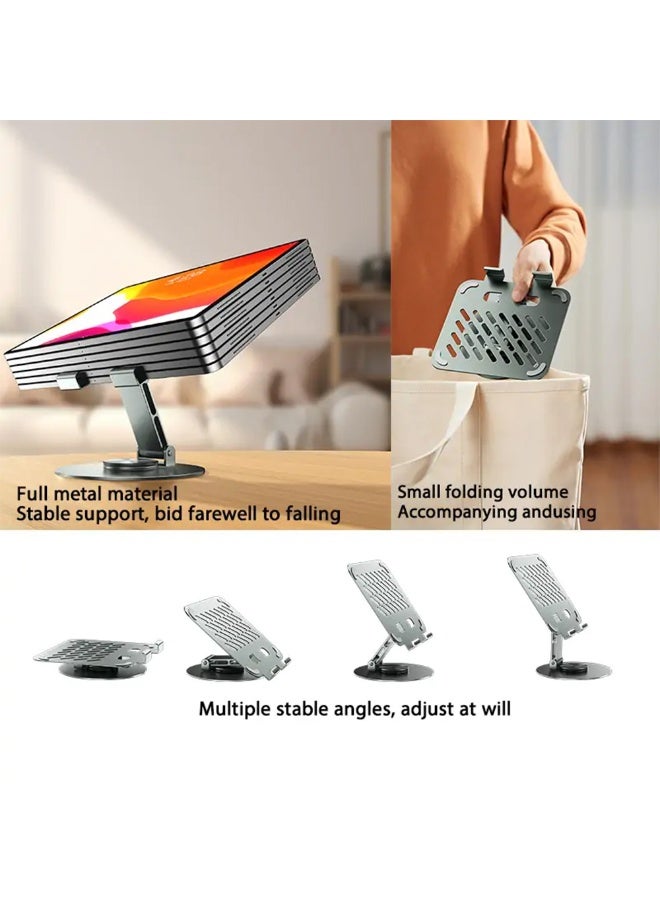 High-quality foldable metal iPad and mobile stand with a stylish metal design, 360° rotation for an ideal viewing experience, supports ventilation to cool devices and preserve their lifespan, suitable for iPad and mobile phones, easy to store and carry, and ideal for studying, working or watching content anywhere  - Image 3