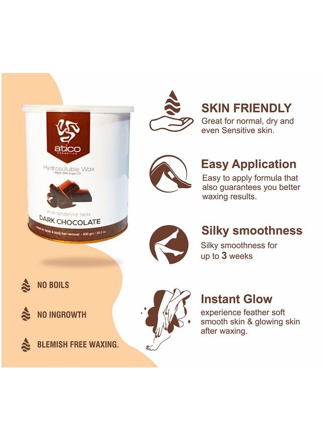 atiCO Hair Removal Hydrosoluble Antitan Creme Wax (800 Gm) Made With Argan Oil + 30 Waxing Strips (Dark Chocolate) - Image 3