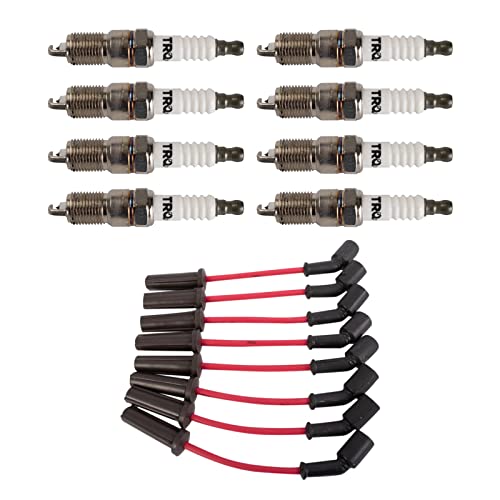 TRQ Performance Ignition Kit Spark Plugs Wire Set Red Compatible with 09-14 Cadillac 09-16 Chevrolet 13-15 GMC 09 Pontiac - Image 1