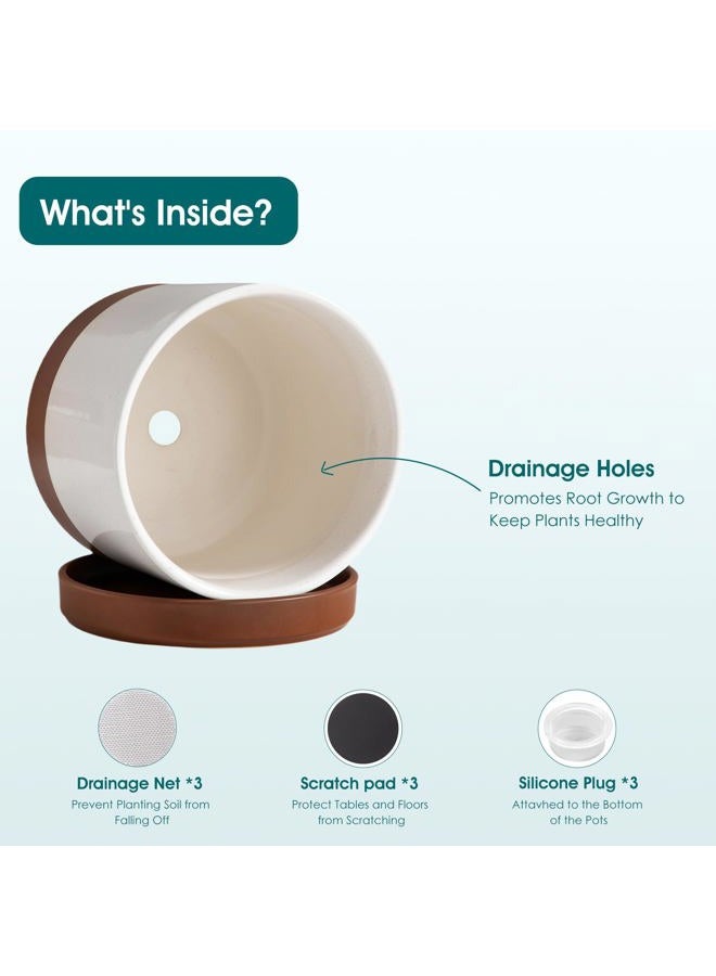 vancasso Ceramic Pots for Plants, Plant Pots for Indoor Plants, 6.25+8.25+10.25 Inch Ceramic Planters, Flower Pots with Drainage Holes, Planters Pot for Indoor House Plants, Set of 3, Khaki - Image 3