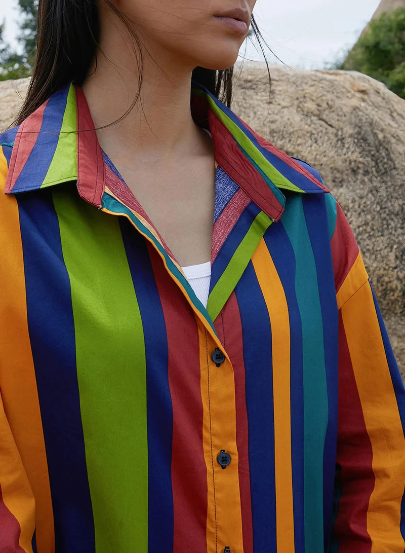 PINACOLADA Women's Multicolour Balanced Striped Shirt