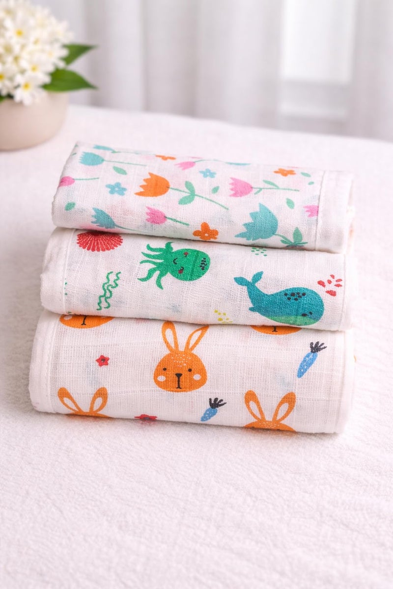Mee Mee Super Soft 100% Cotton Woven Premium Baby Napkins | (22 cm X 22 cm) | Reusable Hygiene Wash Cloth | Napkin for New Babies | Kids Hankies for School use |Soft Baby face Towel | Pk-3 - Image 1