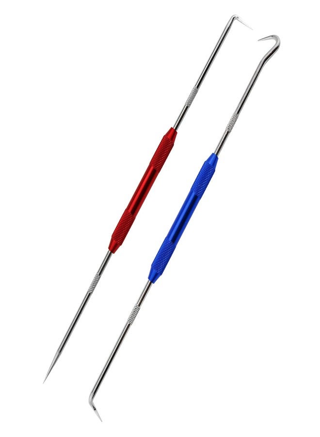 MEETOOT 2pcs Metal Double Pointed Scriber Scribe Tool Hook for Machinists, Technicians Or Craftsmen, 9.05 Inches Long (1 x Red + 1 x Blue) - Image 1