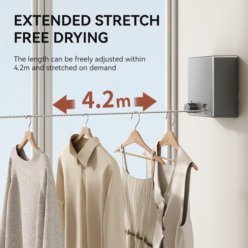 BOTIST Stainless Steel Retractable Clothesline Adjustable SpaceSaving Cloth Drying Rope Telescopic Invisible Cloth Rack for Indoor and Outdoor Multicolor Pack of 1 Clothline - Image 5