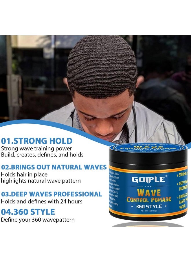 Goiple - Natural Wave Pomade For Men Strong Hold, Easy Wash 360 Wave Training Hair Cream, Waves Grease For Men Water-Based Hair Cream For Wave, Moisture, Control And Silky Shine, Wave Pomade For Black Men 4Oz - Image 1