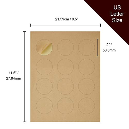 Craftiff Round Kraft Labels Stickers Printable Paper Brown Color - 2 inches - Pack of 240 Labels - 20 Sheets - Image 2