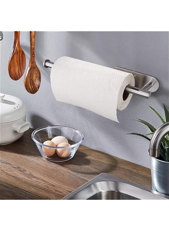 HOOKOR 2 Pack Paper Towel Holders,Paper Towels Rolls - for Kitchen,Paper Towels Bulk- Self-Adhesive Under Cabinet,Both Available in Adhesive and Screws,Stainless Steel (Silver)  - Image 2