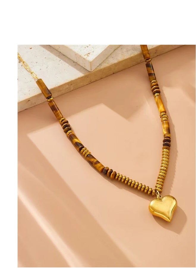 The Black Pearl Accessories Golden Stainless Steel and Brown Stones Pendant Necklace - Image 2