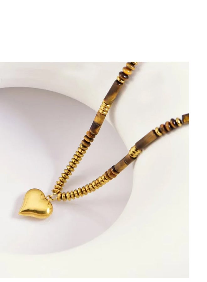 The Black Pearl Accessories Golden Stainless Steel and Brown Stones Pendant Necklace - Image 3