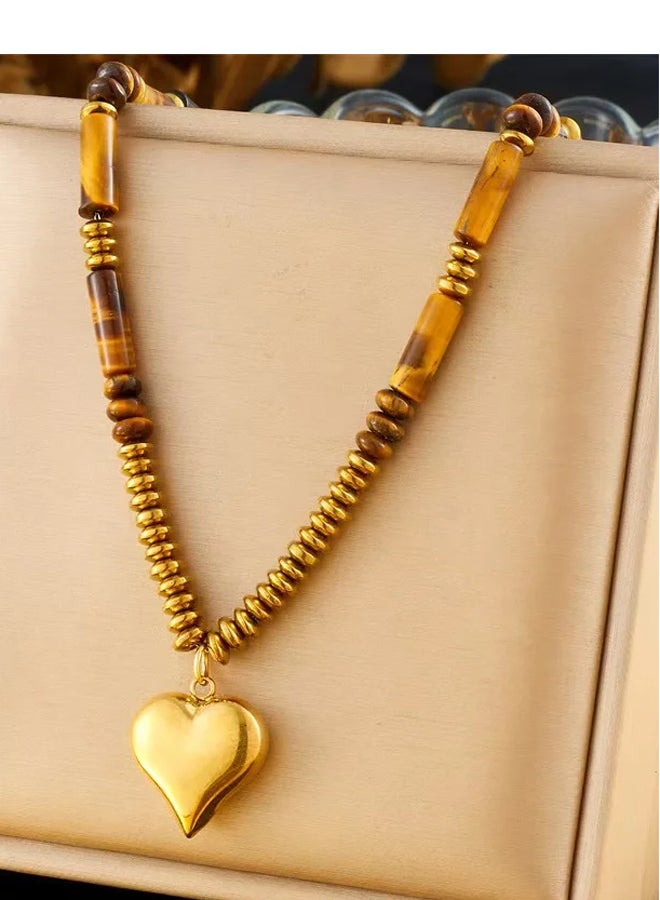 The Black Pearl Accessories Golden Stainless Steel and Brown Stones Pendant Necklace - Image 1