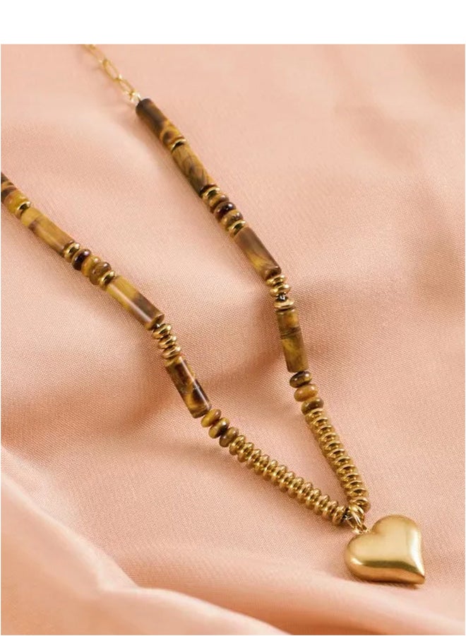 The Black Pearl Accessories Golden Stainless Steel and Brown Stones Pendant Necklace - Image 4
