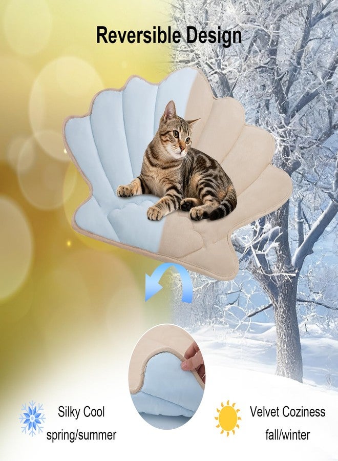 outtip 27" X 20" Reversible Shell Shaped Cat Mat, Durable Cute Warming Cat Bed Mat, All-Season Warming Washable Pet Pad Blankets for Couches, Crate Pad, Floor, Sofa 1 Pack (Blue & Beige) - Image 3