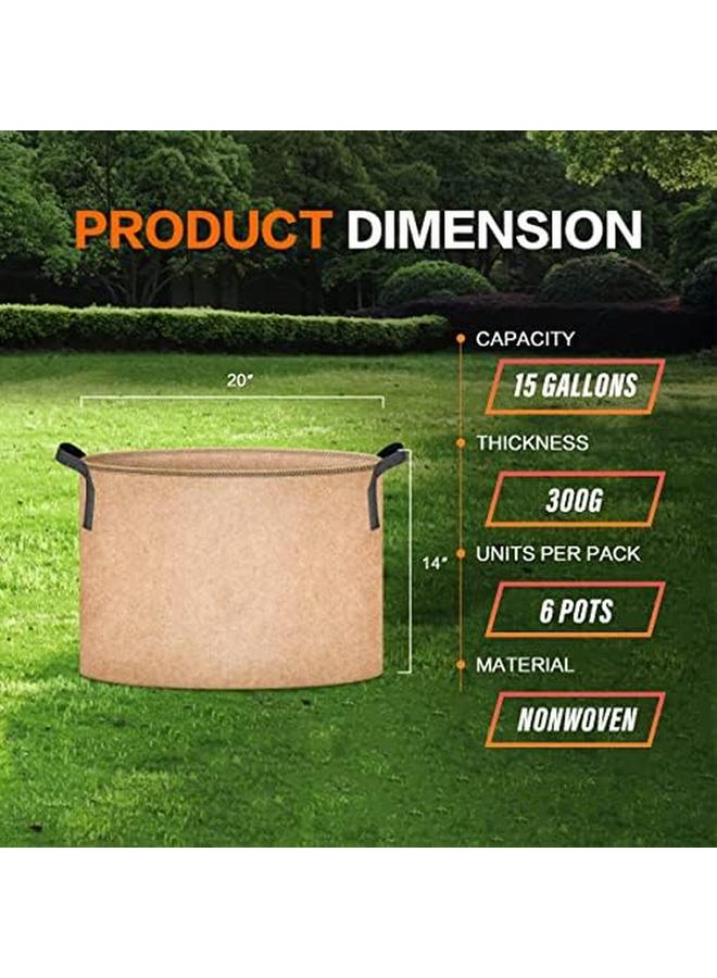 iPower Plant Grow Bag 15 Gallon 6 Pack Heavy Duty Fabric Pots 300G Thick Nonwoven Fabric Containers Aeration With Nylon Handles For Planting Vegetables Fruits Flowers Tan 2024 Version - Image 2
