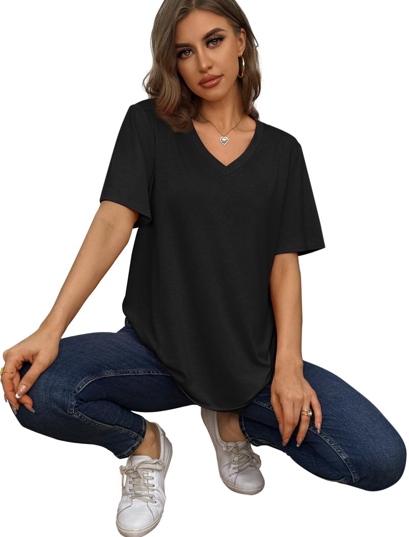 Aokosor Black Tee Shirts for Women Oversized Basic Tees Casual Summer Tops 2026 Black S - Image 4