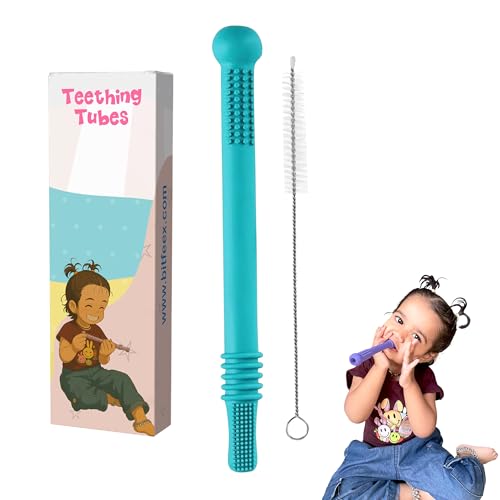 Lefan Silicone Tube Teething Toys for Babies 6-18 Months Teether Tube Chew Straw Sensory Toy for Infant Toddlers Silicone Tubes Teething Toys for Babies Learning Developmental Multicolor (Round-1Pcs) - Image 1