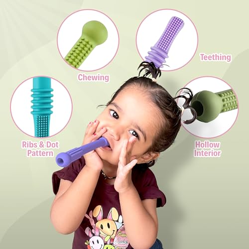 Lefan Silicone Tube Teething Toys for Babies 6-18 Months Teether Tube Chew Straw Sensory Toy for Infant Toddlers Silicone Tubes Teething Toys for Babies Learning Developmental Multicolor (Round-1Pcs) - Image 4