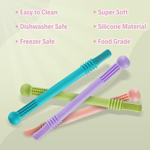 Lefan Silicone Tube Teething Toys for Babies 6-18 Months Teether Tube Chew Straw Sensory Toy for Infant Toddlers Silicone Tubes Teething Toys for Babies Learning Developmental Multicolor (Round-1Pcs) - Image 3