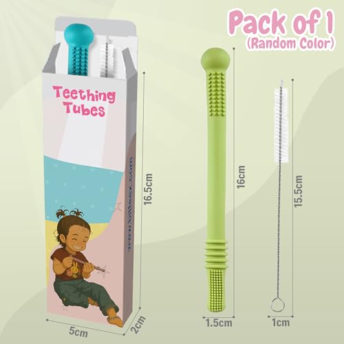 Lefan Silicone Tube Teething Toys for Babies 6-18 Months Teether Tube Chew Straw Sensory Toy for Infant Toddlers Silicone Tubes Teething Toys for Babies Learning Developmental Multicolor (Round-1Pcs) - Image 2