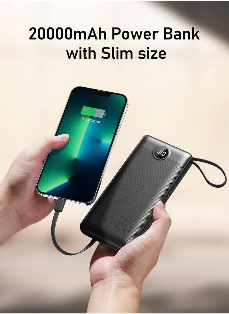JAJEEK Portable 20,000mAh Power Bank – Slim Design with Built-in Cables, QI Fast Charging, Digital Display for Multiple Devices, Power Bank for Phones, Tablets & More - Image 4