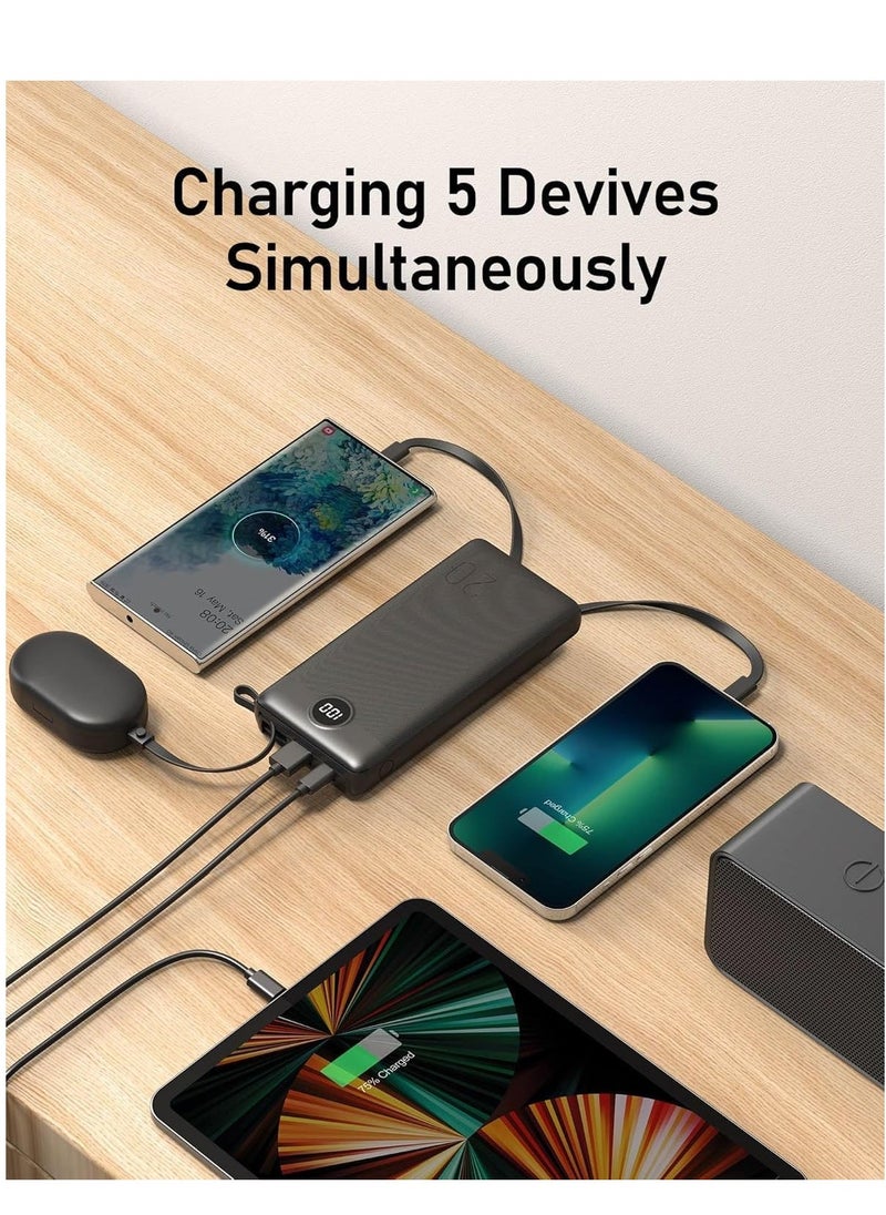 JAJEEK Portable 20,000mAh Power Bank – Slim Design with Built-in Cables, QI Fast Charging, Digital Display for Multiple Devices, Power Bank for Phones, Tablets & More - Image 3