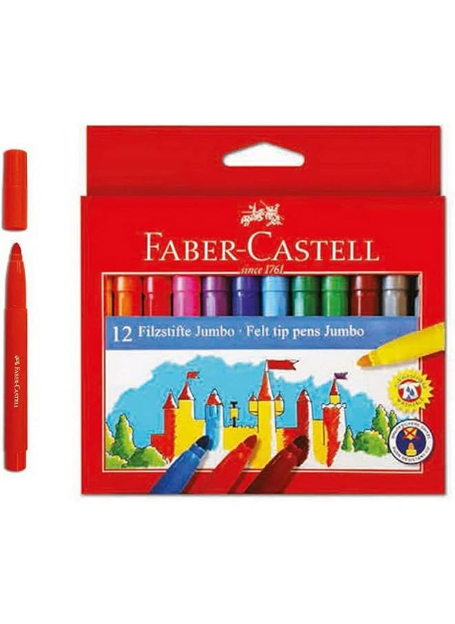 FABER-CASTELL - Washable Fiber Tips Jumbo Color Pen 12 Piece Set - Image 1