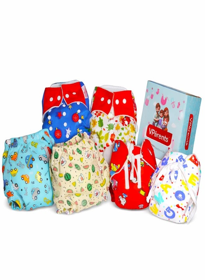 VParents 6 in 1 Combo of Padded Underwear Nappies and Cloth Diaper with insert for Diaper-Free Time (6-12 month) Assorted Design - Image 1