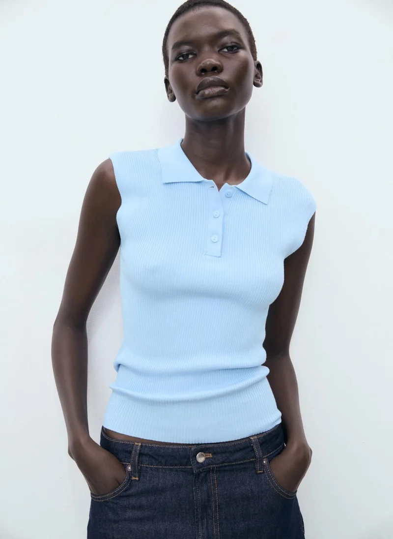 MANGO Polo-Neck Knitted Top
