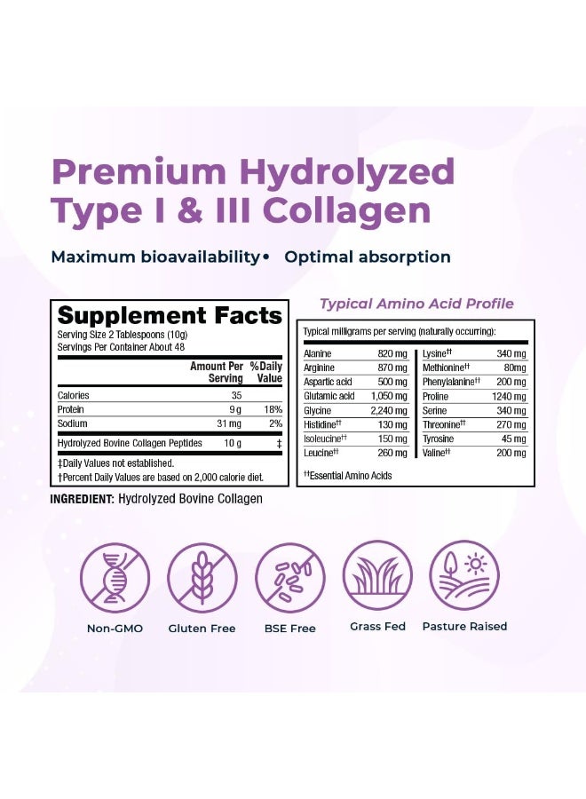 VitaMedica Hydrolyzed Collagen Peptides Powder For Hair Skin, & Nails- Unflavored, Non-Gmo, Pasture Raised, Grass-Fed - Image 3