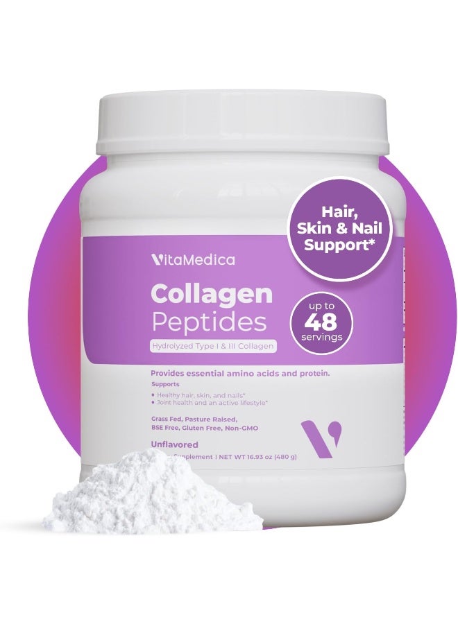 VitaMedica Hydrolyzed Collagen Peptides Powder For Hair Skin, & Nails- Unflavored, Non-Gmo, Pasture Raised, Grass-Fed - Image 1