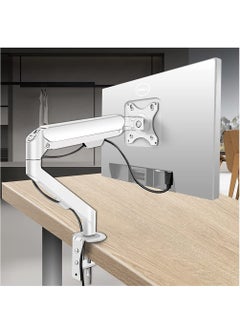 HILLPORT Single Monitor Mount Stand, Articulating Gas Spring Monitor Arm,Monitor Desk Mount with Clamp and Grommet Base Fits 17 to 30 Inch LCD Computer Monitors - White  - Image 1