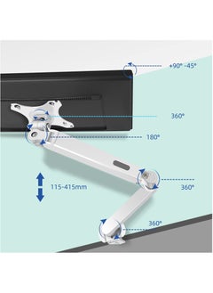 HILLPORT Single Monitor Mount Stand, Articulating Gas Spring Monitor Arm,Monitor Desk Mount with Clamp and Grommet Base Fits 17 to 30 Inch LCD Computer Monitors - White  - Image 4