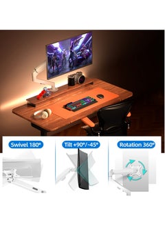 HILLPORT Single Monitor Mount Stand, Articulating Gas Spring Monitor Arm,Monitor Desk Mount with Clamp and Grommet Base Fits 17 to 30 Inch LCD Computer Monitors - White  - Image 2