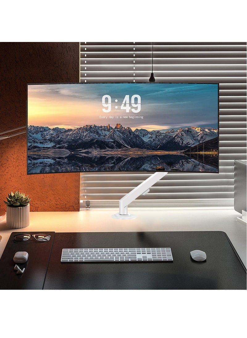 HILLPORT - Single Monitor Mount Stand, Articulating Gas Spring Monitor Arm,Monitor Desk Mount with Clamp and Grommet Base Fits 17 to 30 Inch LCD Computer Monitors - White - Image 1