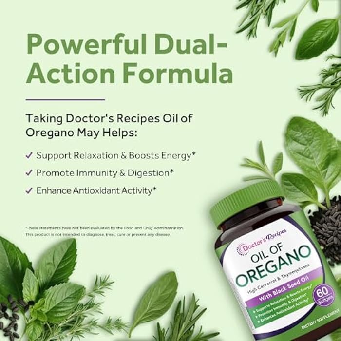 Doctor's Recipes Oil of Oregano with Black Seed Oil, 500 mg Oregano Oil Extract, Non-GMO, All Natural Herbal Supplement, Antioxidant & Immune Support, 60 Softgels - Image 5