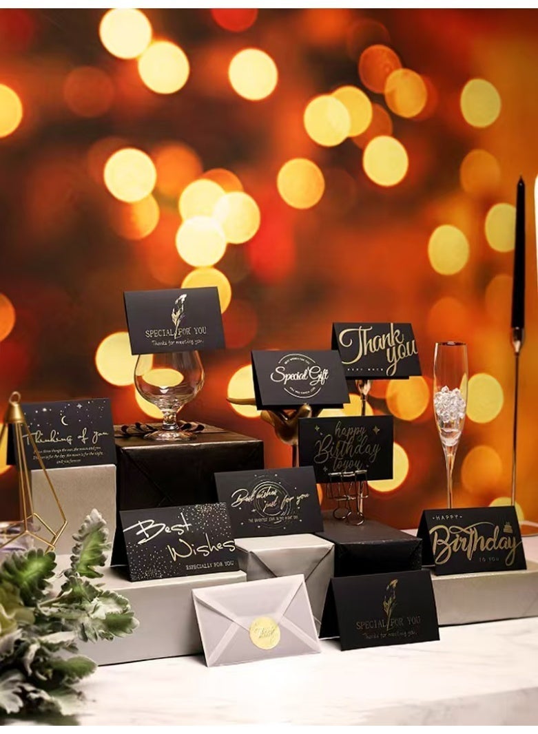 Birthday card, black and gold gift card, unique design, greeting message, blessing card, blank notepad card, with envelope (13.5 x 9 cm / 5.1 x 3.54 inches) - Image 5