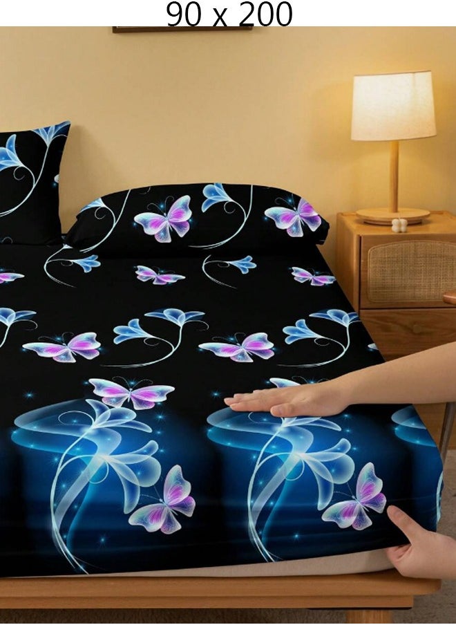 Generic Single Fitted Bed Sheet Black 90 x 200 cm Without Pillow Cover  - Image 1