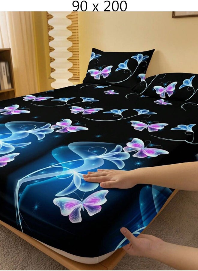 Generic Single Fitted Bed Sheet Black 90 x 200 cm Without Pillow Cover  - Image 2